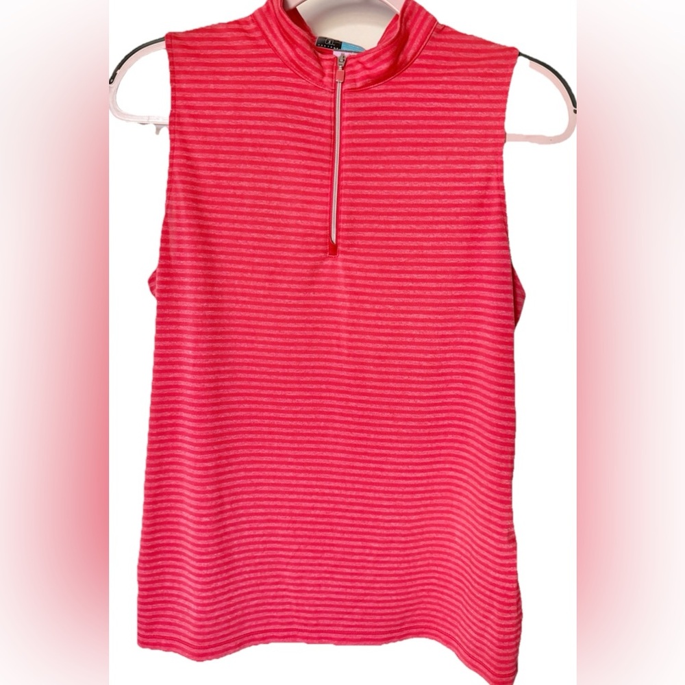 PGA Tour Coral Striped Sleeveless Zip-Front Tank Size Large